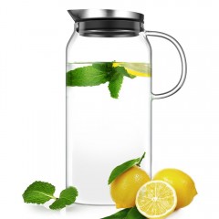 ecooe Water Juice Jug Pitcher glass water jug ​​with stainless steel lid 2000ML