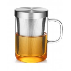 Ecooe 500ml(volle Kapazität) Glas Tasse mit Bronze Edelstahl sieb und Deckel Teeglas Teebecher aus Borosilikat Teetasse