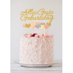 Ecooe Alles Gute zum Geburtstag Kuchen Dekoration Happy Birthday Kuchenaufsatz Cake Topper Glitter Gold Silber Rosa Herzen Größe