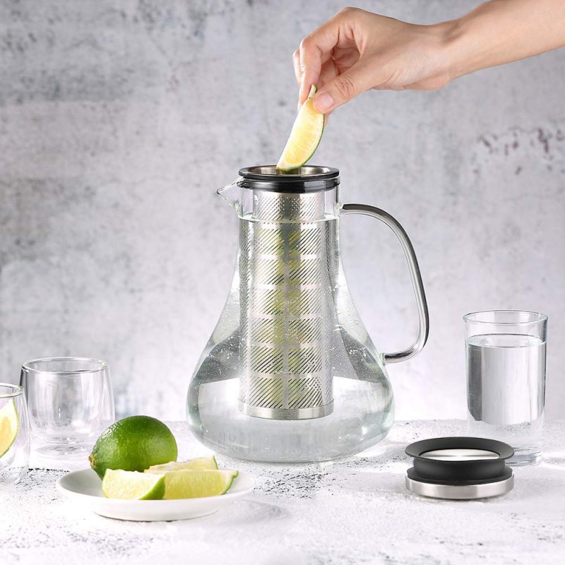 ecooe Glaskaraffe Fruit Infuser Glaskrug aus Borosilikatglas Wasserkrug