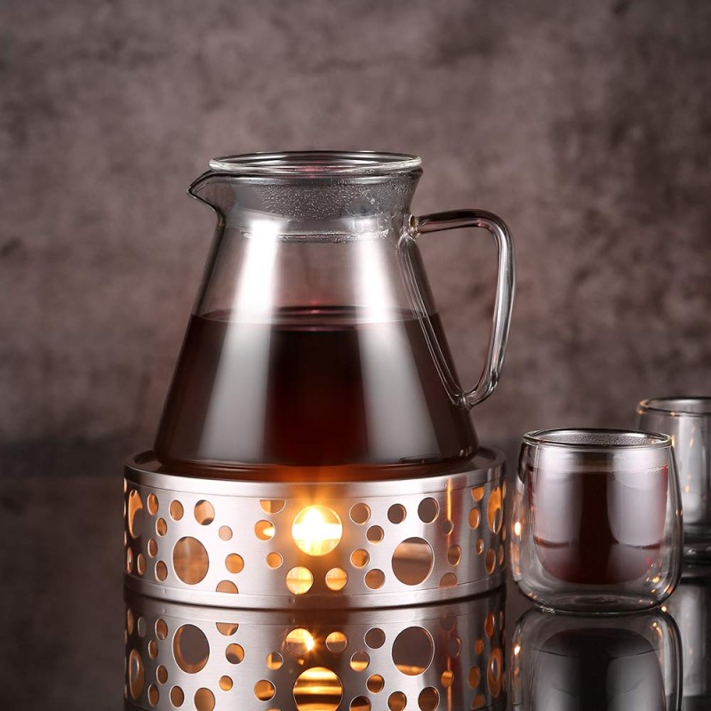 DECARETA Stainless Steel Tea or Coffee Warmer with Tealight Holder and Teapot Not Included Silver
