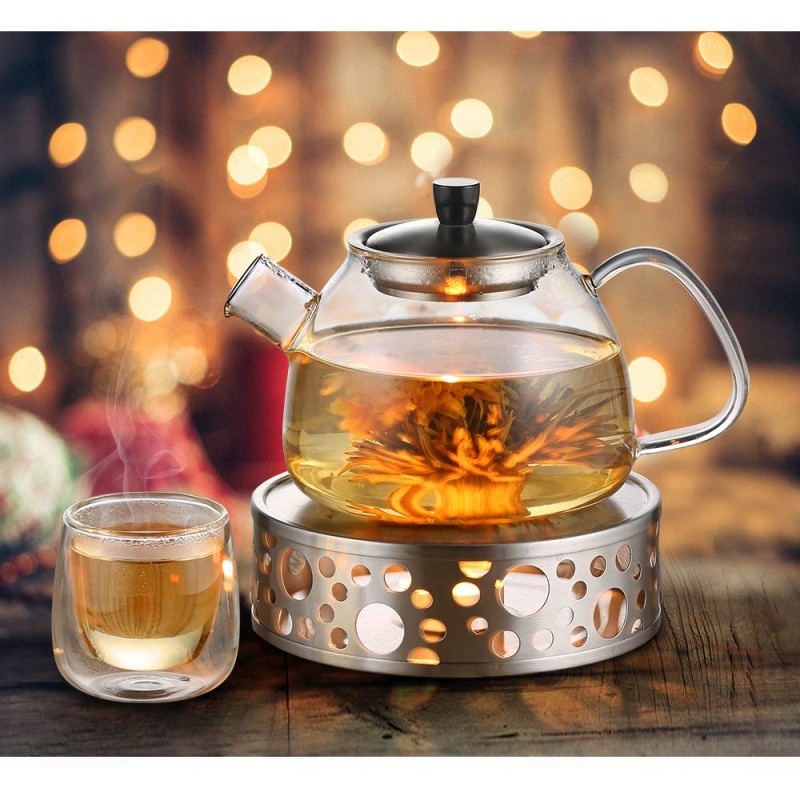 DECARETA Stainless Steel Tea or Coffee Warmer with Tealight Holder and Teapot Not Included Silver