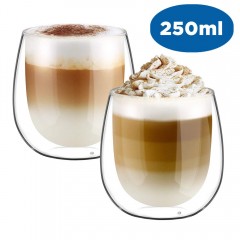 Glastal 2x250ml Double Wall Cappuccino Latte Macchiato Glasses Cups Coffee Tea Milk Juice Glass Cups