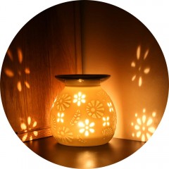 ecooe Aromalampe Teelichthalter Duftlampe aus Keramik weiß mit der Candle Löffel Aroma Diffuser