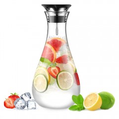 Glastal Glass Water Carafe 1.8 Litre Water Pitcher with Stainless Steel Lid Borosilicate Glass Iced Tea Pitcher