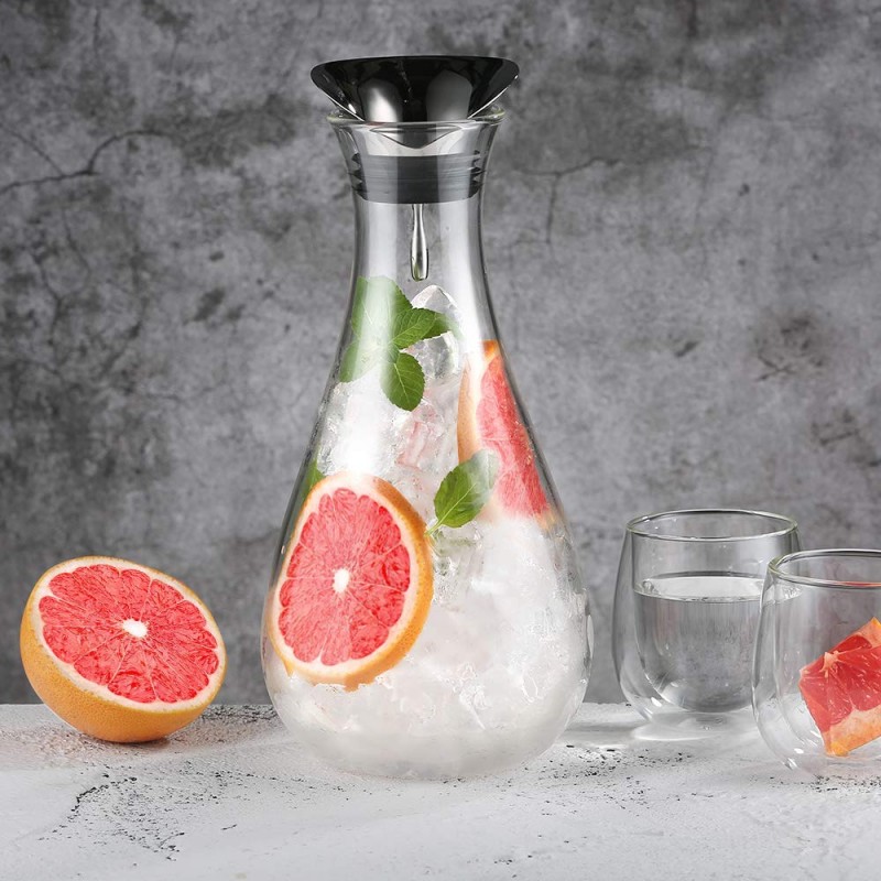 Glastal 1.8L Glaskaraffe Glaskrug aus Borosilikatglas Wasserkrug mit Edelstahl Deckel Karaffe Glaskanne