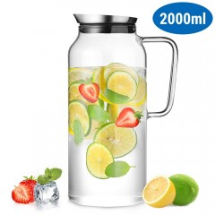 ecooe Glaskaraffe 2000ml (Volle Kapazität) Glaskrug aus Borosilikatglas Wasserkrug mit Edelstahl Deckel Karaffe Glaskanne