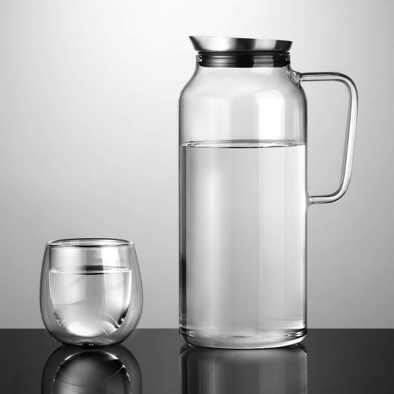 ecooe Glaskaraffe 2000ml (Volle Kapazität) Glaskrug aus Borosilikatglas