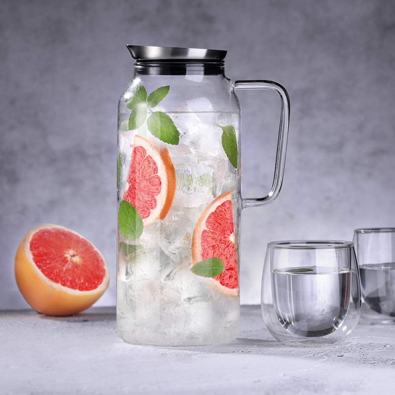 ecooe Water Juice Jug Pitcher glass water jug ​​with stainless steel lid 2000ML