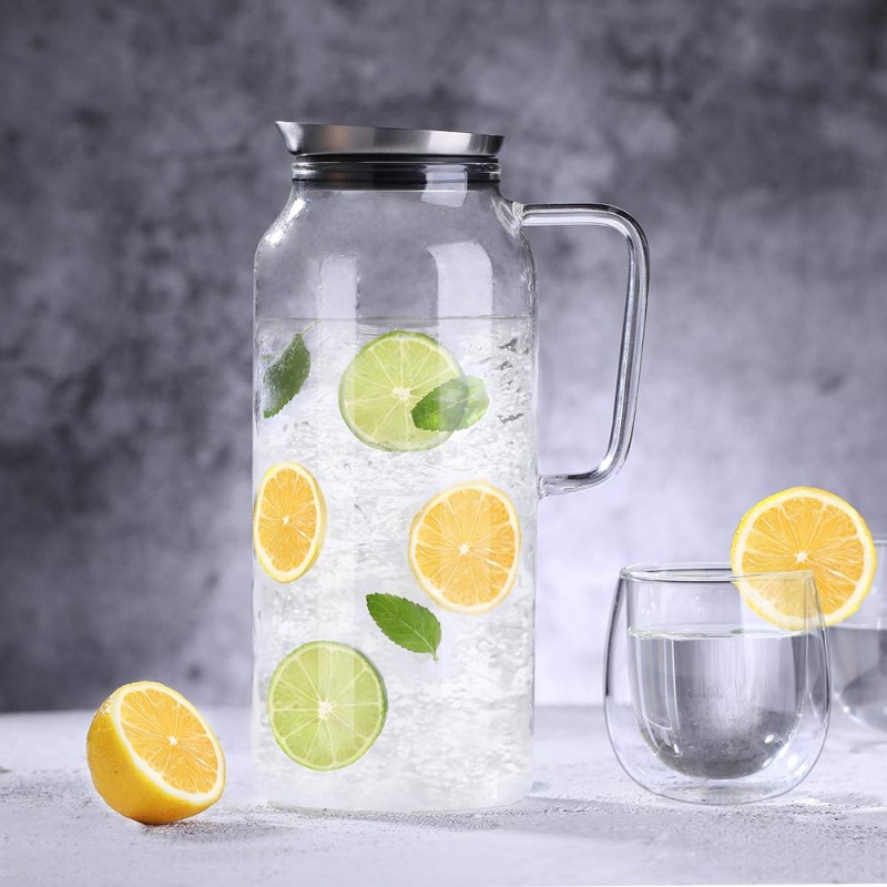 1200ml Glass Water Pitcher Heat Resistant Glass Water Jug Bottle for Water Milk Juice Glass Water Carafe with Glass Lid Iced Tea