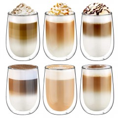 Glastal 6x350ml Double Wall Cappuccino Latte Macchiato Glasses Cups Coffee Tea Milk Juice Glass Cups