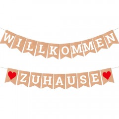 ecooe Willkommen Zuhause Banner für Dekoration Familie Partei Welcome Home Banner mit 19Stk Wimpeln und 3M Jute Seil*2