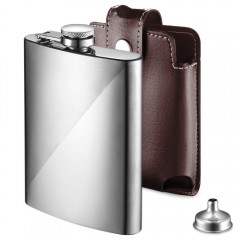 ecooe Edelstahl Flachmann 227ml/8oz mit Trichter und Braun Kunstledertasche, Whisky Flachman Set