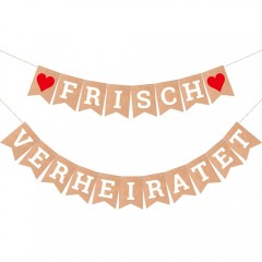 ecooe Frisch Verheiratet Banner Dekoration für Hochzeit Brautdusche Just Married Girlande mit 19Stk Wimpeln und 3M Jute Seil*2