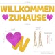 ecooe Willkommen Zuhause Glitter Banner für Familie Partei Dekoration Welcome Home Banner mit 12Stk Wimpeln und 3M Jute Seil