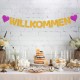 ecooe Willkommen Zuhause Glitter Banner für Familie Partei Dekoration Welcome Home Banner mit 12Stk Wimpeln und 3M Jute Seil