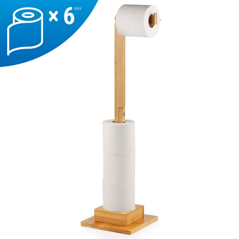 BAMBOO TOILET ROLL HOLDER WOODEN FREE STANDING AND TISSUE PAPER