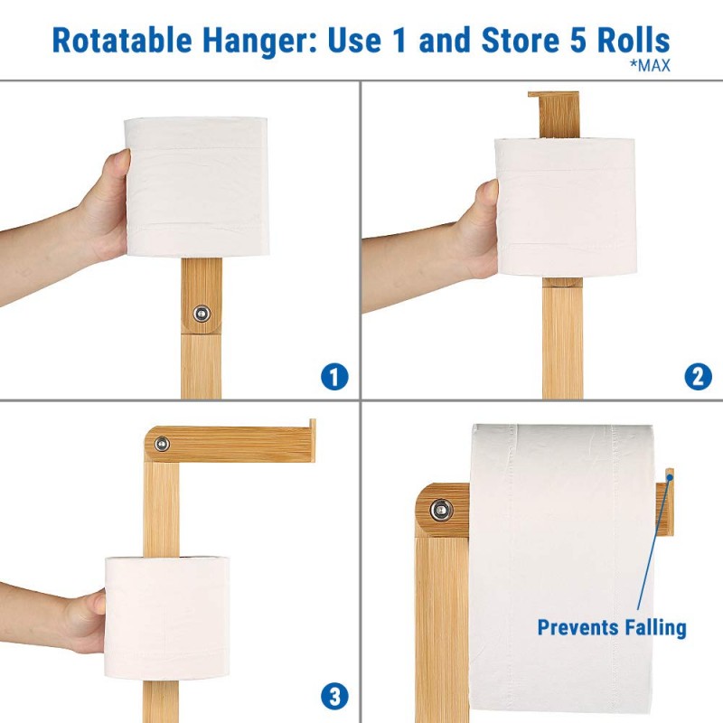 Ecooe Bamboo Freestanding Toilet Paper Holder Storage Roll ...