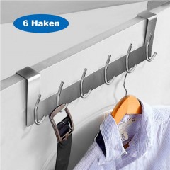 Ecooe Door Hanger Door Wardrobe Stainless Steel Coat Hook without Drilling with 6 Hooks Hook Rail for Door Rebate Thicknesses Up to 2cm