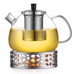 Ecooe 1.5L Teapot with Teapot Warmer, Glass Teapot with Stainless Steel Infuser, Stainless Steel Teapot Warmer