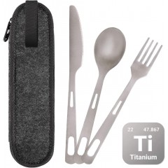 ECOOE Titan Outdoor Travel Cutlery 3 Piece Knife Fork Spoon Camping Cutlery with Felt Pocket Ultra Lightweight Cutlery Set for Outdoor Easy to Carry