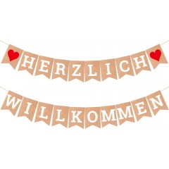 ecooe Herzlich Willkommen Girlande für Familie Partei Dekoration Warm Welcome Banner mit 3M Jute Seil*2