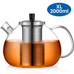 ecooe Teekanne Glas Teebereiter 2000ml mit abnehmbare Edelstahl-Sieb Glaskanne Aufheizen auf dem Herd