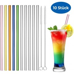 ecooe glass straws Reusable drinking straws BPA-free 10 drinking tubes Colorful Transparent 0.8 * 21.5cm +2 cleaning brushes Environmentally friendly Dishwasher safe For smoothies, milkshakes, cocktails, juice