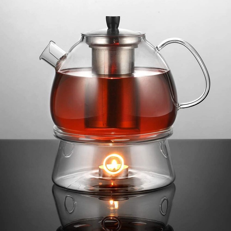 Ecooe 1500mL Teapot with Teapot Warmer, Glass Teapot with Stainless Steel  Infuser, Glass Teapot Warmer - Ecooe