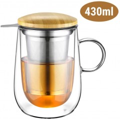 Glastal 430ml Doppelwandige Glas Teetasse mit Metallsieb Teeglas Teebecher aus Borosilikat Glas Tasse