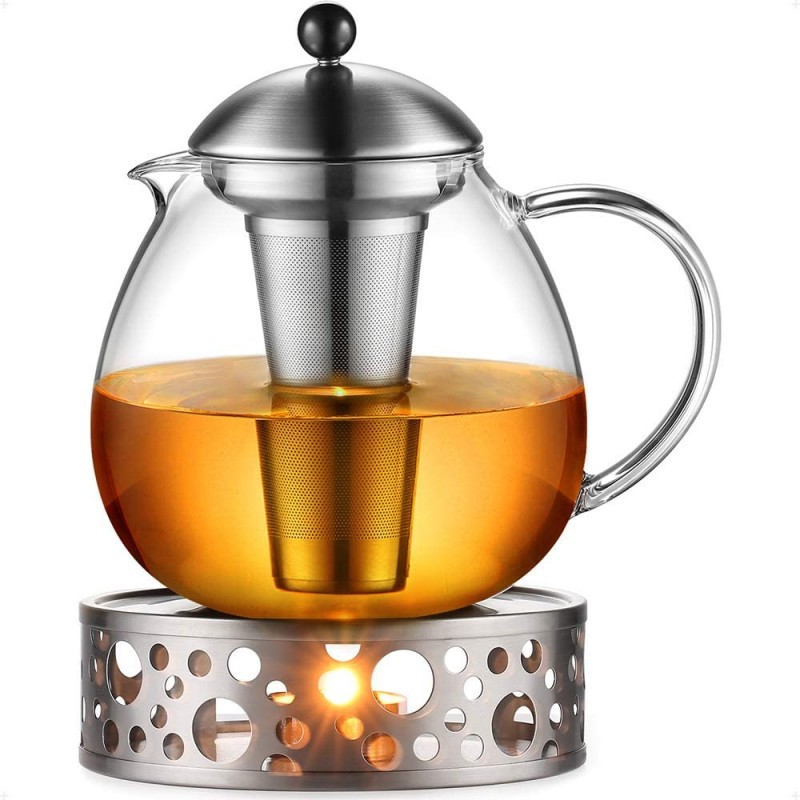 Glastal 1500mL Glass Teapot with 18/10 Stainless Steel Tea Warmer and  Infuser Heat Resistant Borosilicate Glass Tea Pot for Loose Tea Tea Bag  Fruit Scented Tea and Blooming Tea Stovetop Safe - Ecooe