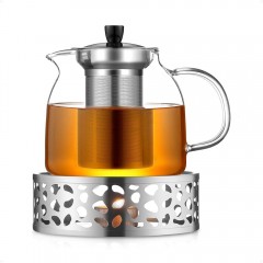 Ecooe 1000mL Teapot with Teapot Warmer, Glass Teapot with Stainless Steel Infuser, Stainless Steel Teapot Warmer