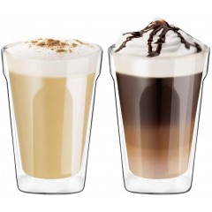 Ecooe 2x350ml Double Walled Coffee Glasses Mugs Cappuccino Latte Macchiato Glasses Cups with Handle Borosilicate Heat Resistant Glass Cups for Coffee Tea Milk Juice Ice Cream