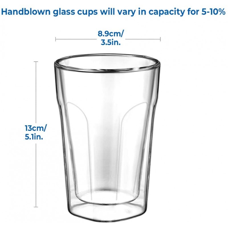 glastal 2x360ml Double Walled Coffee Glasses Mugs Cappuccino Latte  Macchiato Glasses Cups with Handle Borosilicate Heat Resistant Glass Cups  for Coffee Tea Milk Juice Ice Cream - Ecooe