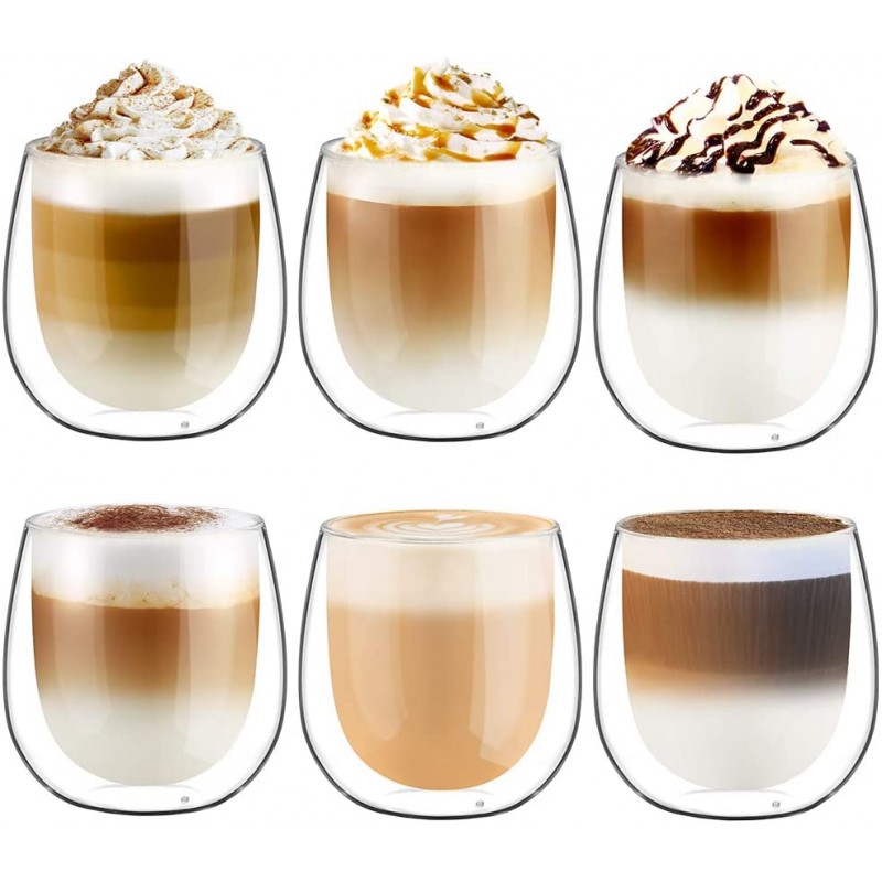 Glastal 6x250ml Double Walled Coffee Glasses Mugs Cappuccino Latte  Macchiato Glasses Cups for Coffee Tea Milk Juice Ice Cream Borosilicate  Heat Resistant Glass Cups - Ecooe