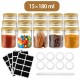 Glastal 15 Spice Jar 180ml Round Borosilicate Decorative Storage Spice Jars with Bamboo Lid 32 Black Labels 1 Pen 8 Replacement Seal Ring Glass Storage for Spices Ø6.7 * 8.8cm