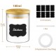 Glastal 15 Spice Jar 180ml Round Borosilicate Decorative Storage Spice Jars with Bamboo Lid 32 Black Labels 1 Pen 8 Replacement Seal Ring Glass Storage for Spices Ø6.7 * 8.8cm