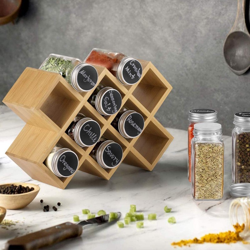 Glass Spice Jars with Label Set, Bamboo Lids & Funnel - Kitchen Airtight  Storage Jars with Lids - Spices and Seasonings Sets Organizer, Spice Glass