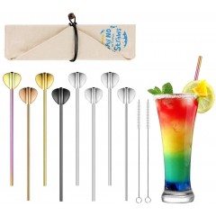 ecooe 8 Stainless Steel Straws with Spoon Reusable Drinking Straws BPA-Free Drinking Tubes Ø0.5 21.5cm with 2 Cleaning Brushes 1 Bag Dishwasher Safe Ideal for Cocktails Juice Long Drinks Milk Juice