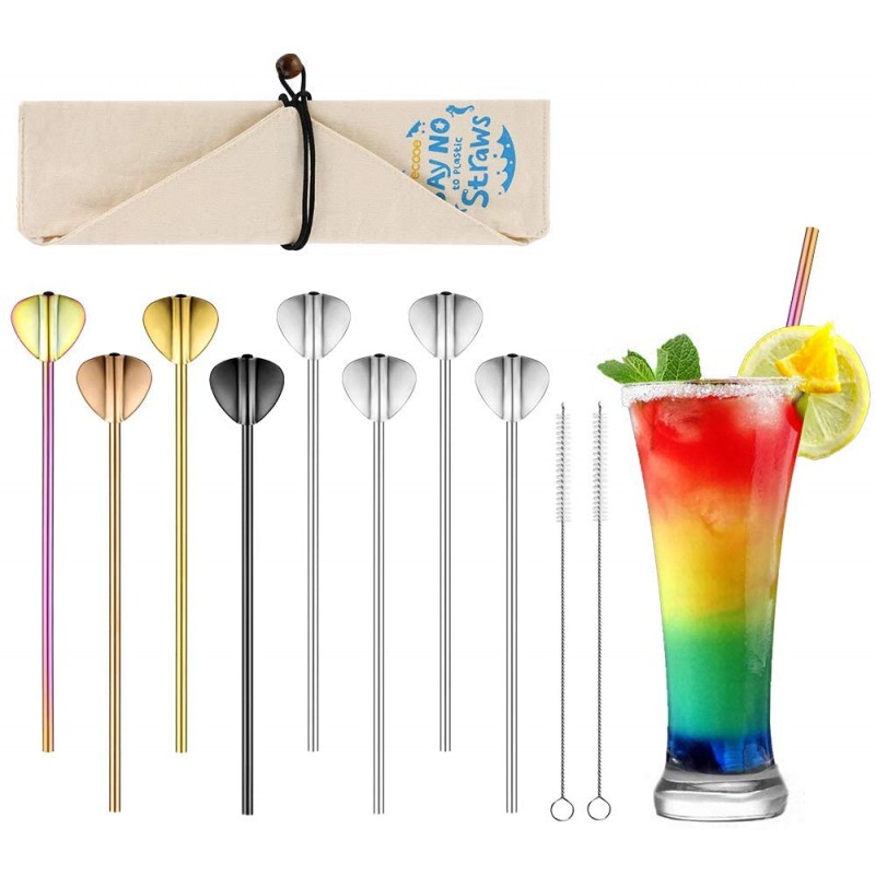 Spoon Straws 7 Pcs Reusable Cocktail Spoon Metal Stirrers 2 in 1