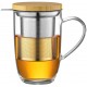 ecooe 440ml Glas Teetasse Borosilikat Teebecher Teeglas mit Ultrafein 18/10 Edelstahl-sieb Natürlicher Bambus Deckle Verdickter Glas Tasse für Kaffee Saft kohlensäurehaltige Getränke Milch Joghurt