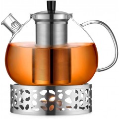 ecooe Original 2000ml teapot glass borosilicate glass tea maker with 18/10 stainless steel warmer Removable strainer rust-free heat-resistant for black tea green tea fruit tea scented tea and tea bags