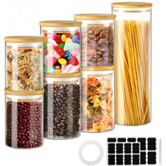 Glastal storage jars set of 7 (total 6.5L) Large glass containers for kitchen food storage, storage jars set made of borosilicate glass with bamboo lid, for flour, oat flakes, BPA free glass