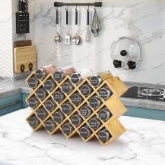 ecooe bamboo spice rack spice stand for kitchen cupboard and work surface made of 27 spice jars and label jars with stainless steel 304