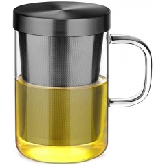cooe 500ml (volle Kapazität) Glas Tasse mit Schwarze Edelstahl Sieb und Deckel Teeglas Teebecher aus Borosilikat Teetasse