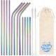 ecooe Metal Straws Reusable Drinking Straws Stainless Steel Set of 12 Colorful Thin Drinking Tubes Party Straws BPA-free with 2 Cleaning Brush Dishwasher Safe, for Cocktail, Smoothie and Juices