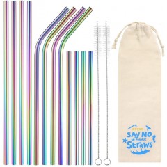 ecooe Metal Straws Reusable Drinking Straws Stainless Steel Set of 12 Colorful Thin Drinking Tubes Party Straws BPA-free with 2 Cleaning Brush Dishwasher Safe, for Cocktail, Smoothie and Juices