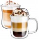 ecooe Doppelwandige Latte Macchiato Gläser Set Borosilikatglas Kaffeetassen Glas 2er Set 240ml Kaffeeglas Teegläser mit Henkel für Cappuccino,Latte Macchiato,Tee,EIS,Milch,Bier