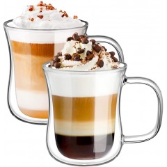 ecooe Doppelwandige Latte Macchiato Gläser Set Borosilikatglas Kaffeetassen Glas 2er Set 240ml Kaffeeglas Teegläser mit Henkel für Cappuccino,Latte Macchiato,Tee,EIS,Milch,Bier