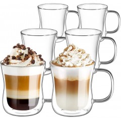 ecooe 2x240ml Double Walled Coffee Glasses Mugs Cappuccino Latte Macchiato  Glasses Cups with Handle Borosilicate Heat Resistant Glass Cups for Coffee  Tea Milk Juice Ice Cream - Ecooe